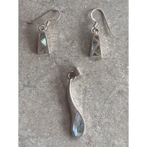 Vintage Abalone Pendant & Earrings Set 925 Sterling